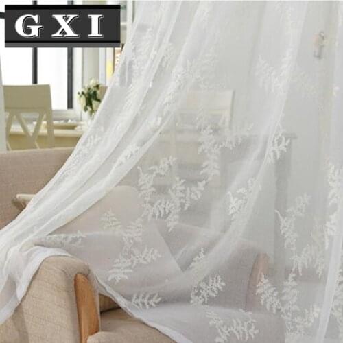 GXI White Screen Linen Yarn Window Panels Pine Leaves Embroidery Tulle Curtain for Living Room Bedroom Drapes Cortinas De Sala