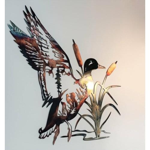 Solo Mallard Hunting & Trout Fishing Scene Metal Wall Art Animal Shape Wall Decal Vivid Decoration for Home B99
