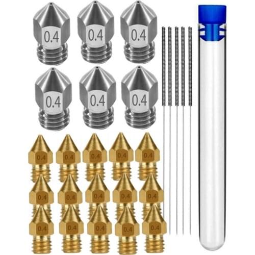 26PCS MK8 Nozzle 3D Printer Extruder Nozzles Hardened Steel, Brass Nozzle Wear Resistant Nozzle for Ender 3