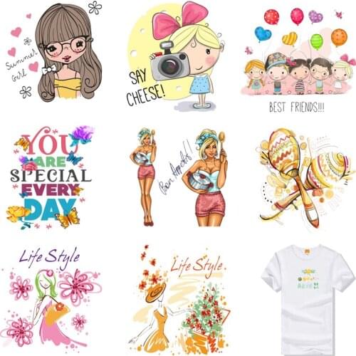 Iron-on Transfers for Clothing Patches Transfer Sticker Stripe Flower Patch Diy Letters Applique Fusible Vinyle Thermocollant C