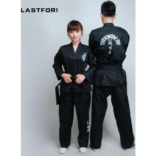 Brand New Black full embroidery uniforms ITF tae kwon do clothes ITF taekwondo open front dobok Black Belt karate uniforms