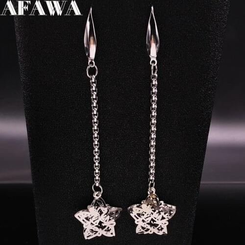 2021 Star Stainless Steel Dangle Earings for Women Silver Color Hollow Long Statement Earrings Jewellry aretes de mujer E1432S01
