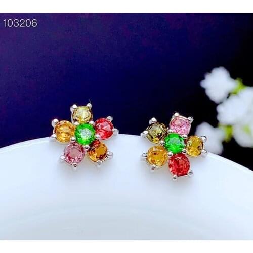 Natural Multicolor tourmaline stud earrings 925 silver natural gemstone earrings women fashion Flowers stars party gift jewelry