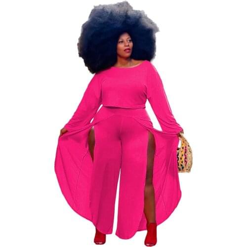 2021 Spring Women Digital Two Piece Sets Plus Size O Neck Pullover Top Shirts Skinny Wide Leg Pants Outfits Wholesale