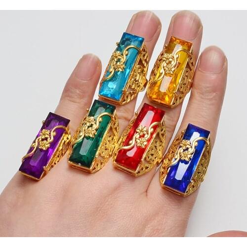 Anniyo ONE PIECE / Red Blue Green Stone Ring for Women Girls Gold Color Arab Rings African Jewelry Ethiopian Wedding #053306