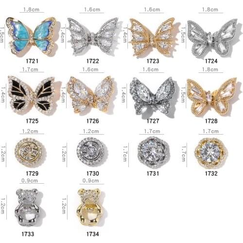 1Pc Flying Butterfly Luxury Zircon Nail Rhinestone Decoration Gold/Silver Alloy Bear Diamond for DIY UV Gel Manicure Accessories
