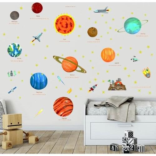 2pc Personalized Solar Eight Planets Moon Wall Sticker Wallpaper For Nursery Kids Room Decoration Vinyl Stickers Bedroom Decals