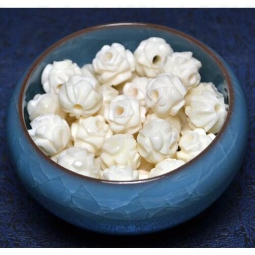 20PCS Natural yak bone bead hand-chain necklace DIY beads for jewelry making Handmade Carved lotus flower beads 12mm 10mm 8mm