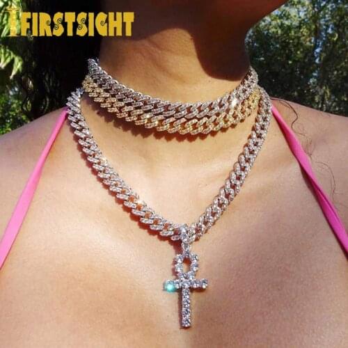 2021 New 9mm Iced Out Bling Cz Miami Cuban Link Chain Two Tone With White &Pink Cz Choker Necklace Silver Color Women Jewelry