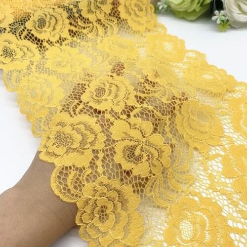 3y/lot 22cm Orange Yellow Flower Elastic Stretch Lace trim Skirt Hem Underwear Sewing Craft DIY Apparel Fabric Lace Bjd Lingerie