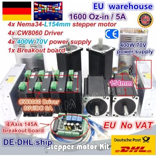 EU free VAT 4 Axis NEMA34 Stepper Motor Dual shaft 1600oz-in 12N.m CNC Controller Kit for Large size CNC Router Milling Machine