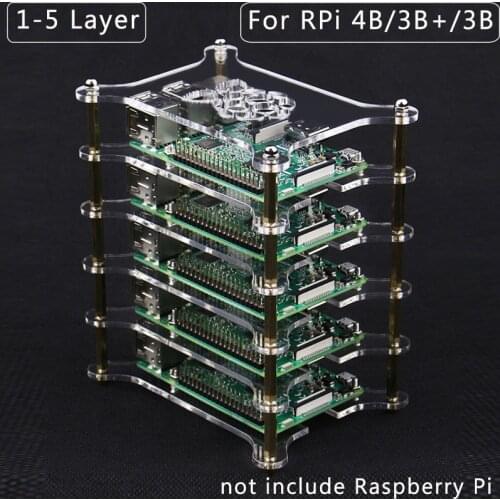 Raspberry Pi 4 Acrylic Case 1-5 Layer Transparent Box Stacked Shell for Raspberry Pi 4 Model B 3B+ 3B 2B