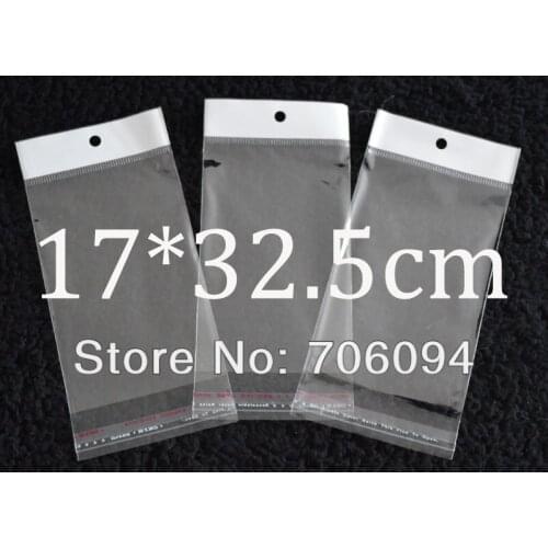 FreeShipping 17*32.5cm,500pcs/lot Clear Self Adhesive Seal Poly Opp Plastic Bag With Header ,Hole Jewelry Earring Packing bag