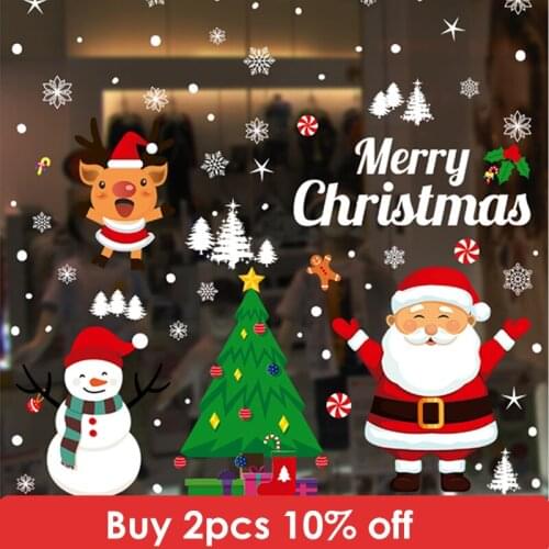 Large Merry Christmas Stickers Window Glass Stickers Christmas Decorations Home Store Xmas Decor Ornaments Xmas New Year 2021