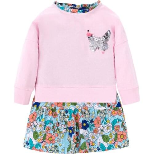 Jumping meters Long Sleeve Princess Girls Dress for Autumn Spring Fashion Baby Cotton Clothing Floral Kids Girls Party Dress