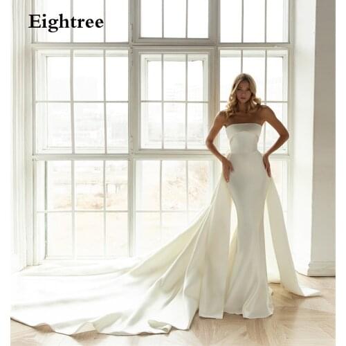Eightree Elegant Bow Long Mermai Strpless Boho Wedding Dresses Sleeveless Pleated Princess Beach Bridal Gowns Vestidos De Novia