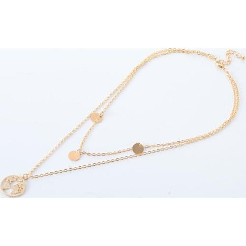 European And American Fashion Popular New Necklace Wild Street Shoot Round World Map Double Woman Necklace Wholesale