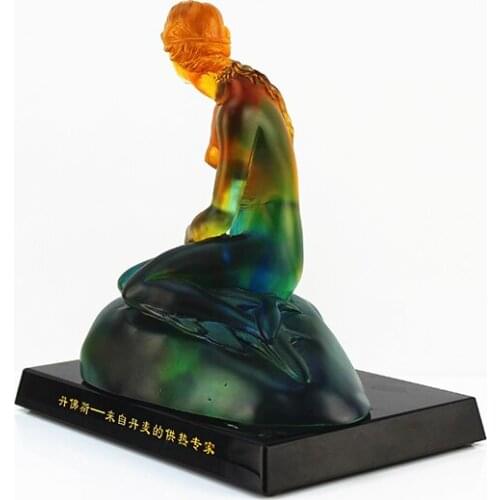 Fengming Customized Color Art Craft 3d Liuli Mermaid Figurines With Crystal Base