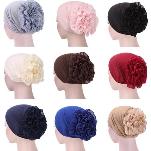 Big Flower Turban for Women Muslim India Hat Print Turban Cap Thin head wrap Headwear Hair Accessories Muslim Hijab Turban 2021