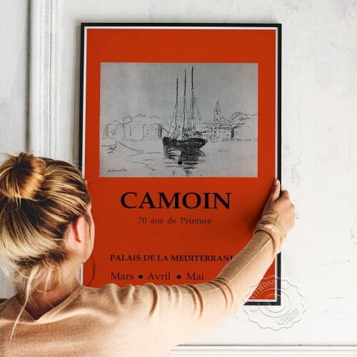 Camoin Retro Exhibition Poster, Hyatt Regency Nice Palais De La Mediterranee Painting, Ship Port Seascape Abstract Art Prints