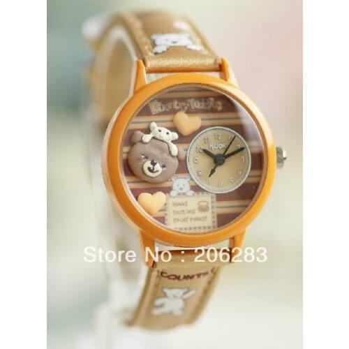 KR711 Kuori watch 3D bear kids wristwatch DIY Handmade Genuine Leather Quartz Children watch bracelet 1pc+free shipping
