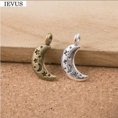 Hot selling 10 Pieces/Lot 19mm*10mm moon and star charm antique bronze or silver plated diy moon pendent for jewelry making