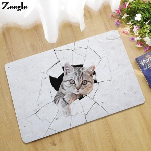 Cute kitten Print Rubber Carpet for Living Room and Hallway Absorbent Bedroom Door Mat Non-Slip Bedroom Carpet Creative Foot Mat