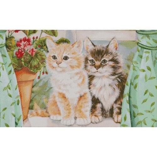Cute Cat Animal Cross Stitch Kits Oil Painting Counted Needlework Embroidery Crafts 14ct Unprinted DIY Arts Handmade Home Decor