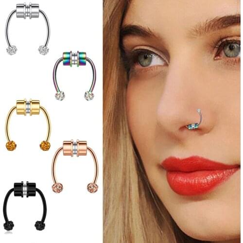 2021 New Fake Piercing Nose Ring Alloy Nose Piercing Hoop Septum Rings For Women Jewelry Gifts Fashion Magnetic Fake Piercing