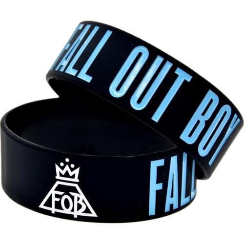 OBH 1PC Fall Out Boy Silicone Rubber Bracelet One Inch Wide Black Rock Style Band Jewelry