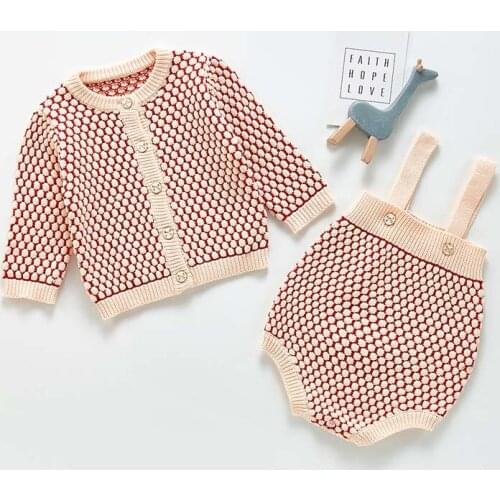 Newborn Baby Clohting Knit Set Autumn Jacquard Flowers Set Fashion Baby Girls Clothes Long Sleeve Knit Cardigan Romper Sets