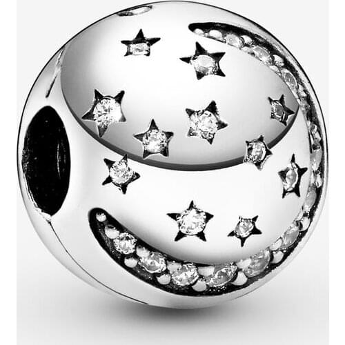 SALE! 925 Sterling Silver Beads Moon & Star Clip Charm Fit Original Pandora Bracelets Women DIY Fashion Jewelry