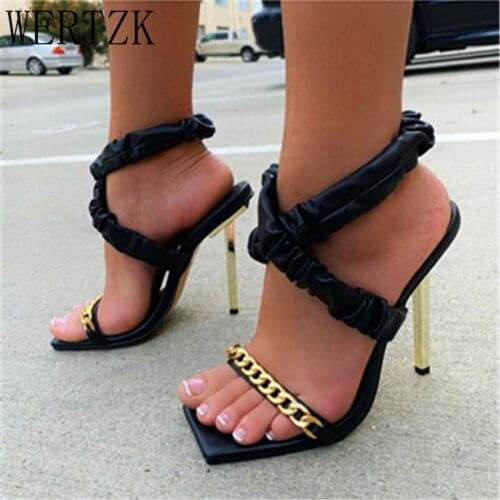Women Sandals High Heels Summer Fashion Casual Outdoor Female High Heels Square Toe Thin Heels Solid Color Chain Ladies Pumps