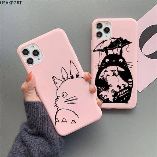 Cute Totoro Ghibli Miyazaki Anime Phone Case For iphone 12 11 Pro Max Mini XS 8 7 6 6S Plus X SE 2020 XR Pink Silicone cover