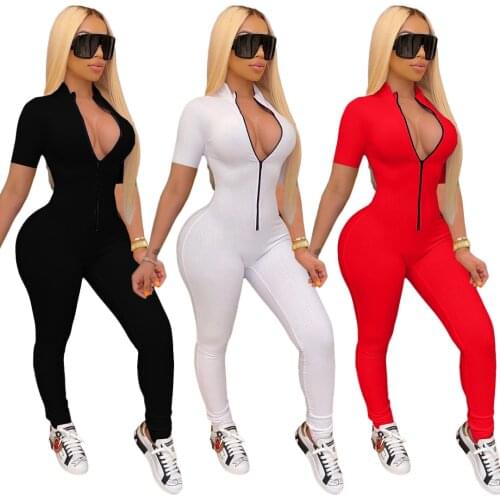 Black White Red Fitness Skinny Sporty Jumpsuit 2021 Summer High Waist Short Sleeve Bodycon Overall Streetwear One Piece Overall