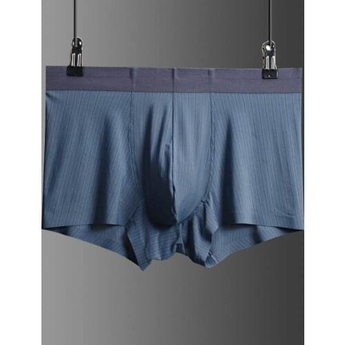 New Ice Silk Sexy Solid Stripe Man Boxers Breathable Quick Drying Soft Mens Underwear Thin Middle Waist Male Cueca Calzoncillos