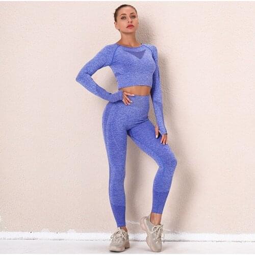 High Quality Seamless Yoga Set Women Gym Clothes Workout Sportswear Fitness Long Sleeve Crop Top High Waist Leggings Sport Set