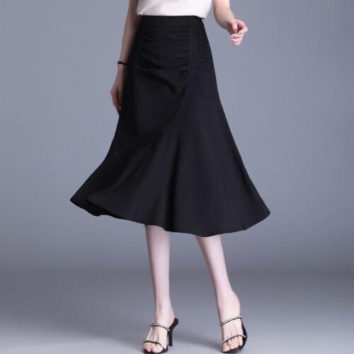 Women Elegant Fashion Slim Plus Size Pink Bodycon Skirt Summer Office Lady High Waist Splice Folds Black Mid-long Skirts 6666