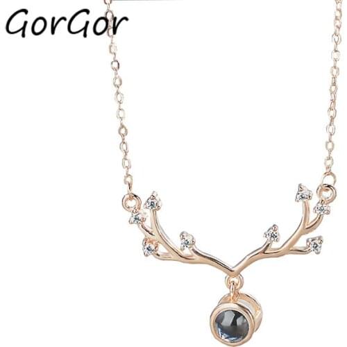 GorGor Necklace Women 925 Sterling Pattern Sika Deer Antlers Pendant Individuality Elegant Engagement Fashion Jewelry XL265