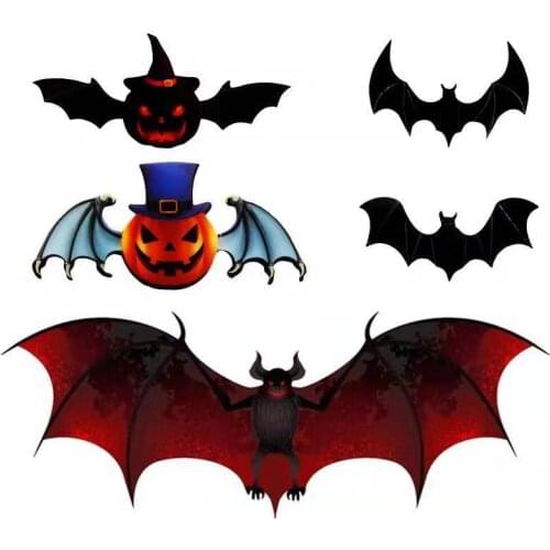12pcs/set 3D Red Black Stereo Bat Wall Sticker DIY Halloween Decor Pumpkin Bat PVC Stickers Halloween Party Decorations Supplies