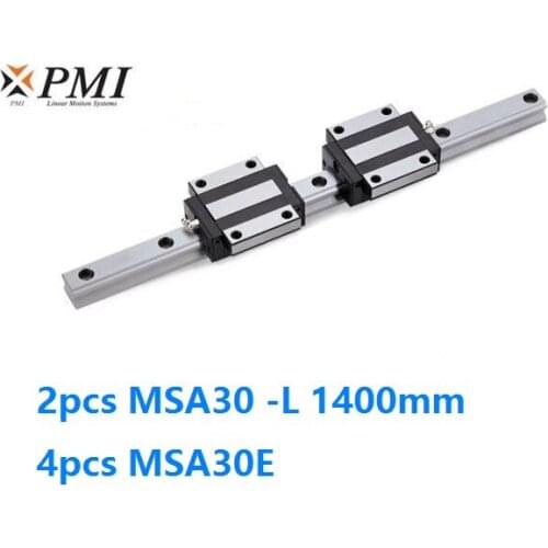 2pcs origial Taiwan PMI MSA30 -L 1400mm linear guide + 4pcs MSA30E flange carriage blocks for CNC router