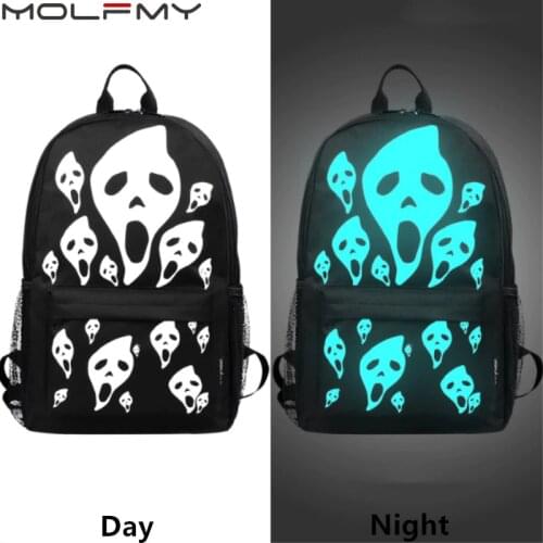 2019 3D Skeleton Printing Backpack Halloween Mochila Luminous Light Girls boy School Bags for Teenagers Printing Backpack drop