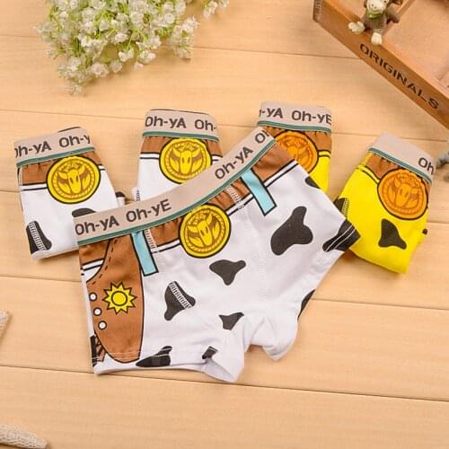 2pcs/lot 2019 White Yellow Male Underwear Student Cotton Flat Pants Cartoon Cowboy Short Briefs Childrens Boys Underpants Soft