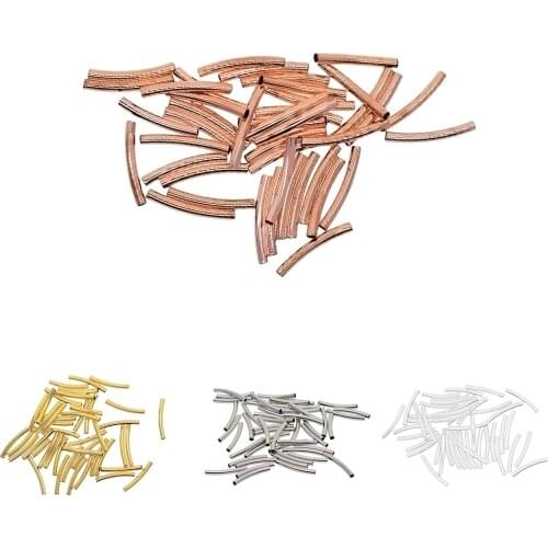 50pcs Copper Curved Tube Long Beads Smooth Spacers Fits 2.7mm Jewelry 25x3mm