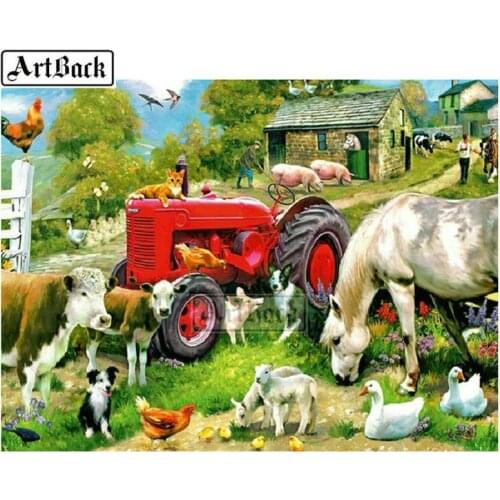 5d diy diamond painting cattle and sheep tractor 3D diamond embroidery full square / round drill rhinestone mosaic home decor