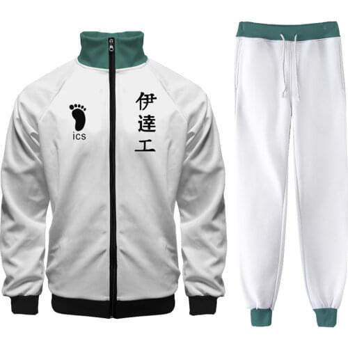 Anime Haikyuu Cosplay Costume Volleyball Sportswear Karasuno Aoba High School Uniform Stand Up Collar Zipper Jacket + Pant Suit