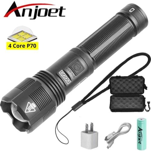 Anjoet 4 Core P70.2 LED Zoomable Tactical Flashlight Usb Rechargeable Lighting Torch for Adventure, Hiking, Camping, Hunting