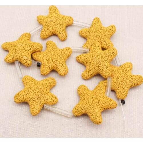37mm Yellow Volcanic Lave Stone Star-Fish Shape loose beads 15",Min.Order $10,we provide mixed wholesale for all items