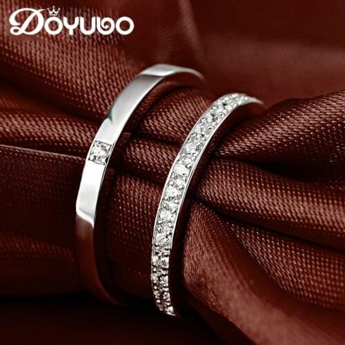 DOYUBO Authentic 100% Solid Silver Couples Ring For Women & Men Classical White Cubic Zircon Sterling Silver Rings Jewelry VB041