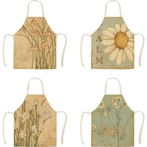 Cotton linen Retro Flower Heal Calm Aprons for Kitchen 53*65cm Home Cooking Baking Cleaning Accessories WQT208
